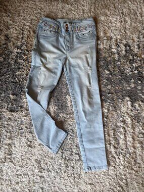 TISSINI Denim Light Wash Distressed Skinny Jeans Embroidered Women’s 30